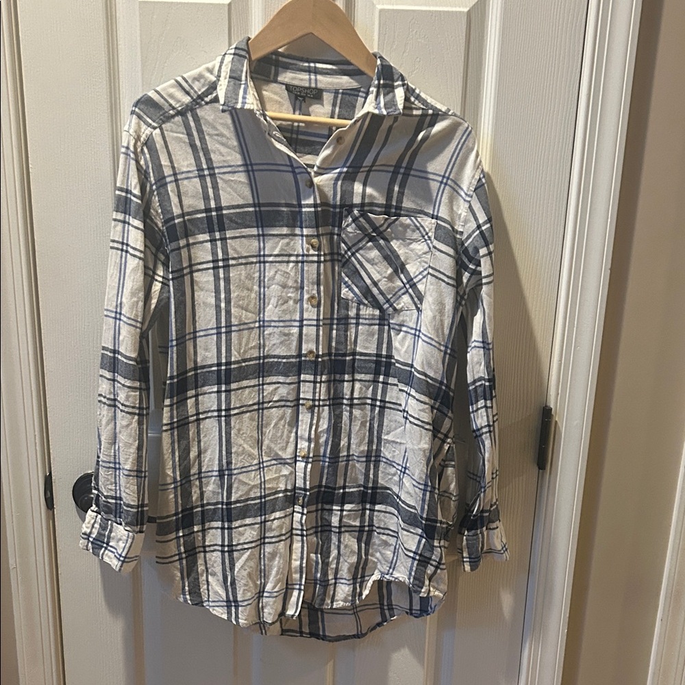 Topshop Blue and White Plaid Button Down Shirt